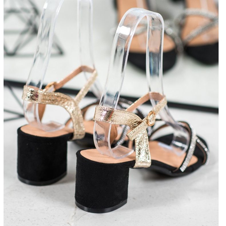 Small Swan Sandały Na Słupku Z Cyrkoniami czarne żółte 1