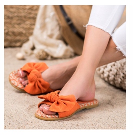 Renda Eleganckie Klapki Z Kokardą pomarańczowe 2