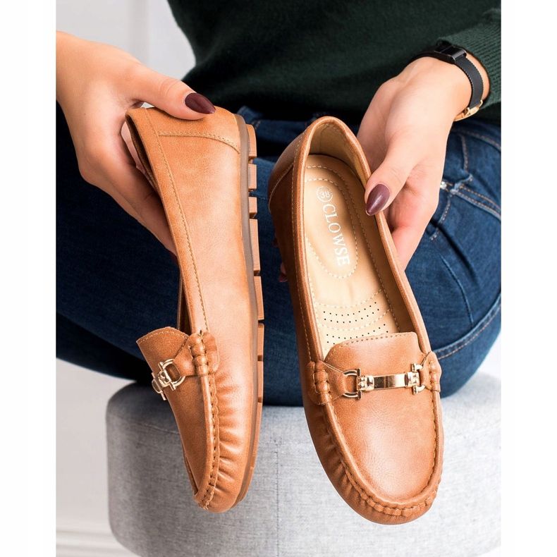 Clowse Camelowe Mokasyny Z Ozdobą brązowe 2