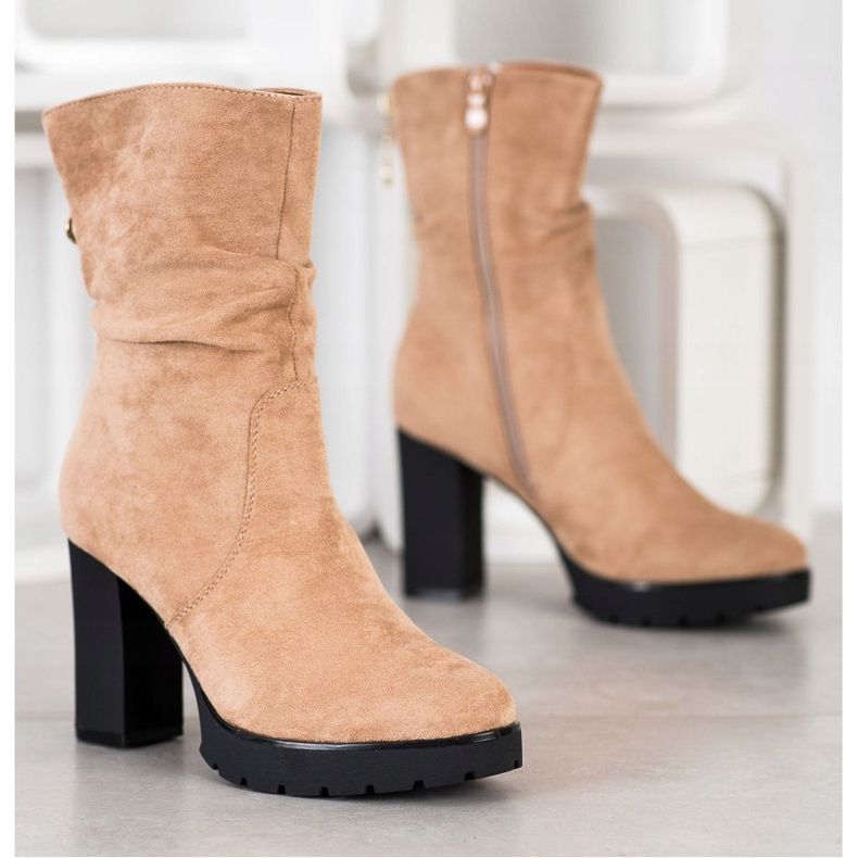 Bella Paris Wysokie Botki Na Platformie beżowy 2