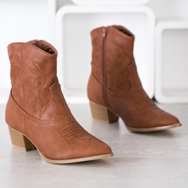 SHELOVET Botki Kowbojki Ze Wzorem brązowe 1