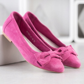 Filippo Skórzane Baleriny Z Kokardą różowe 1