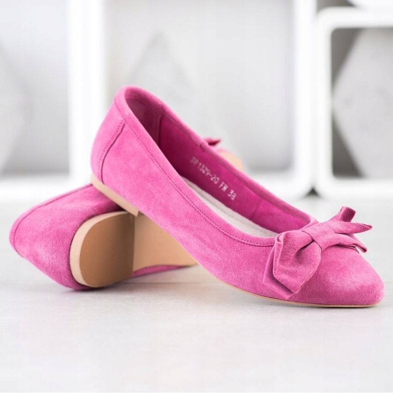 Filippo Skórzane Baleriny Z Kokardą różowe 2