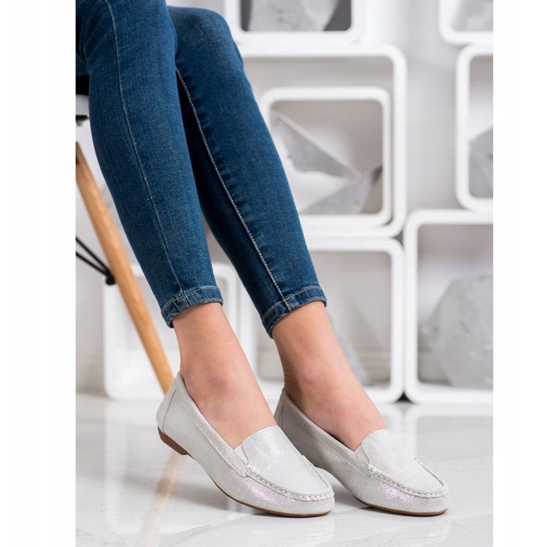 Filippo Błyszczące Mokasyny Ze Skóry srebrny 1