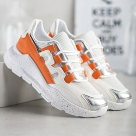 Ideal Shoes Sneakersy Z Pomarańczową Wstawką białe pomarańczowe 1