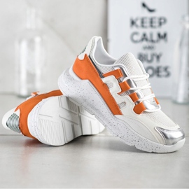 Ideal Shoes Sneakersy Z Pomarańczową Wstawką białe pomarańczowe 4