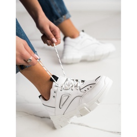 SHELOVET Modne Białe Sneakersy czarne 4