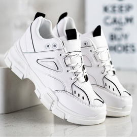 SHELOVET Modne Białe Sneakersy czarne 3