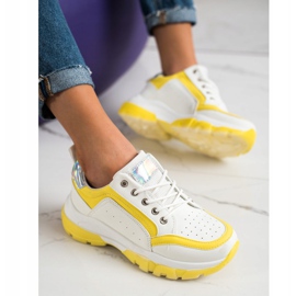 SHELOVET Sneakersy Z Eko Skóry białe srebrny żółte 1