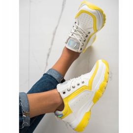 SHELOVET Sneakersy Z Eko Skóry białe srebrny żółte 2