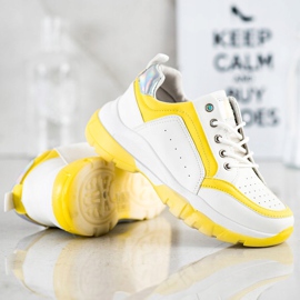 SHELOVET Sneakersy Z Eko Skóry białe srebrny żółte 4