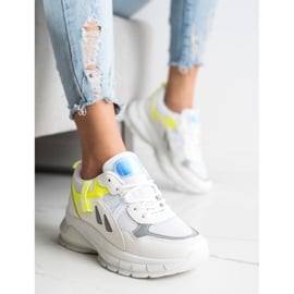 SHELOVET Sneakersy na platformie z siateczką białe wielokolorowe 1