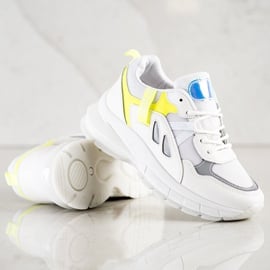 SHELOVET Sneakersy na platformie z siateczką białe wielokolorowe 3