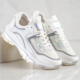 Ideal Shoes Sneakersy Z Brokatową Wstawką białe 1