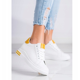 Ideal Shoes Wiosenne Sneakersy Na Koturnie białe żółte 4