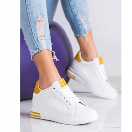 Ideal Shoes Wiosenne Sneakersy Na Koturnie białe żółte 1