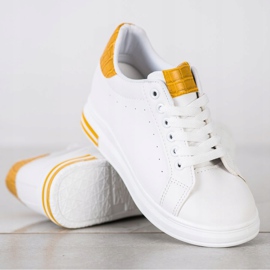 Ideal Shoes Wiosenne Sneakersy Na Koturnie białe żółte 2