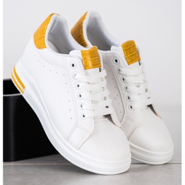 Ideal Shoes Wiosenne Sneakersy Na Koturnie białe żółte 3