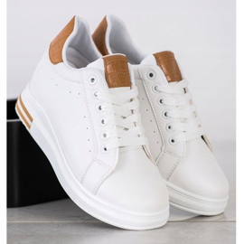 Ideal Shoes Wiosenne Sneakersy Na Koturnie białe 3