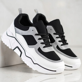 SHELOVET Wygodne Sportowe Sneakersy białe czarne srebrny 2