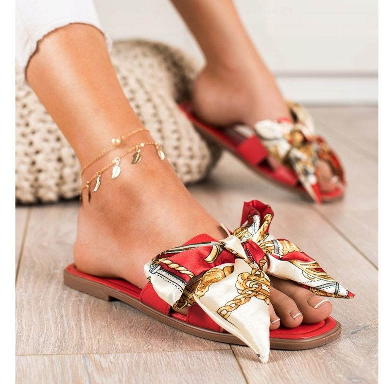 Seastar Eleganckie Klapki Z Ozdobną Kokardą czerwone 1