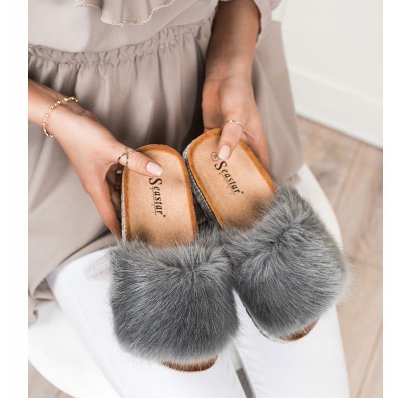 Seastar Modne Klapki Na Ozdobnej Platformie szare 2