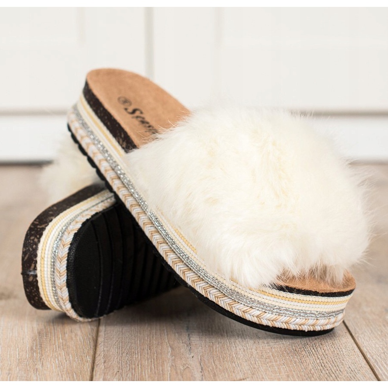 Seastar Modne Klapki Na Ozdobnej Platformie białe 1