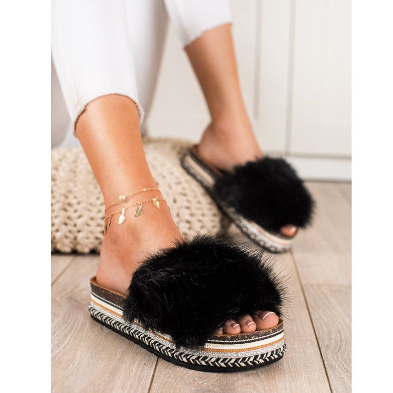 Seastar Modne Klapki Na Ozdobnej Platformie czarne 1