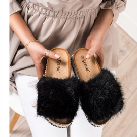 Seastar Modne Klapki Na Ozdobnej Platformie czarne 2