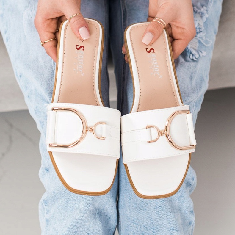 Seastar Eleganckie Klapki Z Ozdobą białe 1