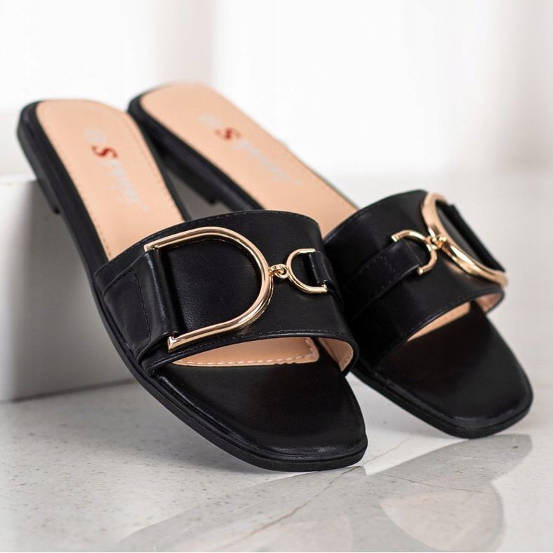 Seastar Eleganckie Klapki Z Ozdobą czarne 1