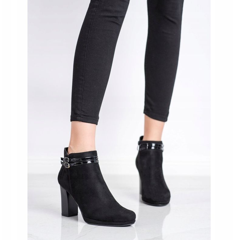 M.Daszyński Eleganckie Botki Z Paskami czarne 1