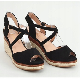 Espadryle na koturnie open toe czarne FG19 Black 1