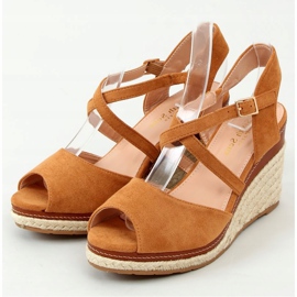 Espadryle na koturnie open toe camel FG19 Camel brązowe 1