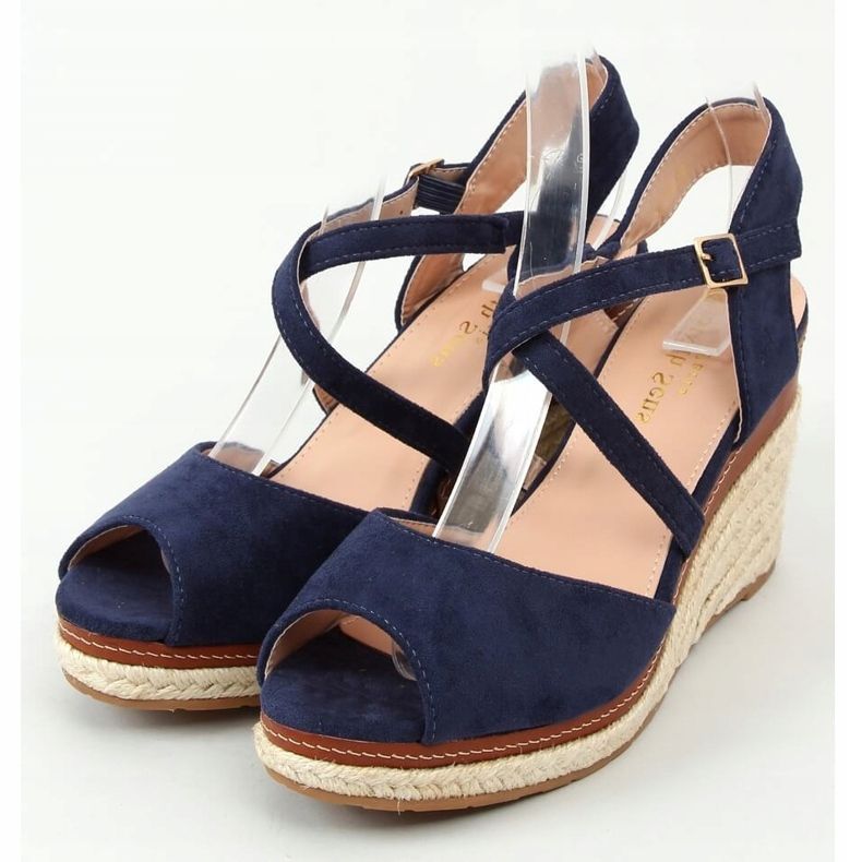 Espadryle na koturnie open toe granatowe FG19 Blue 1