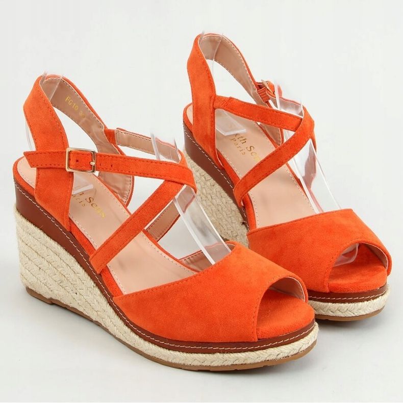 Espadryle na koturnie open toe pomarańczowe FG19 Orange 1