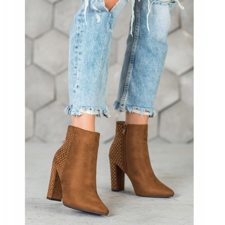 Seastar Zamszowe Botki Z Cyrkoniami brązowe 2