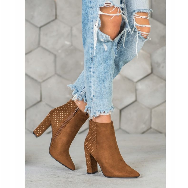 Seastar Zamszowe Botki Z Cyrkoniami brązowe 1