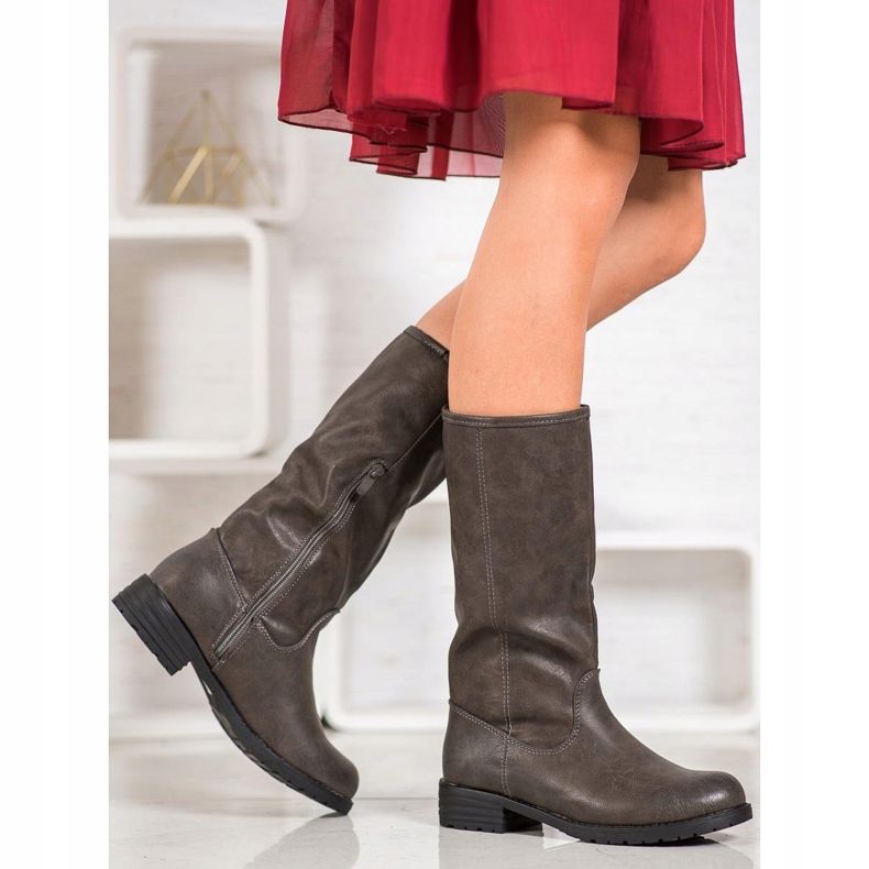 SDS Wygodne Kozaki Z Eko Skóry brązowe 1