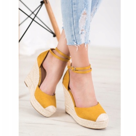 SHELOVET Wysokie Espadryle Na Koturnie żółte 1