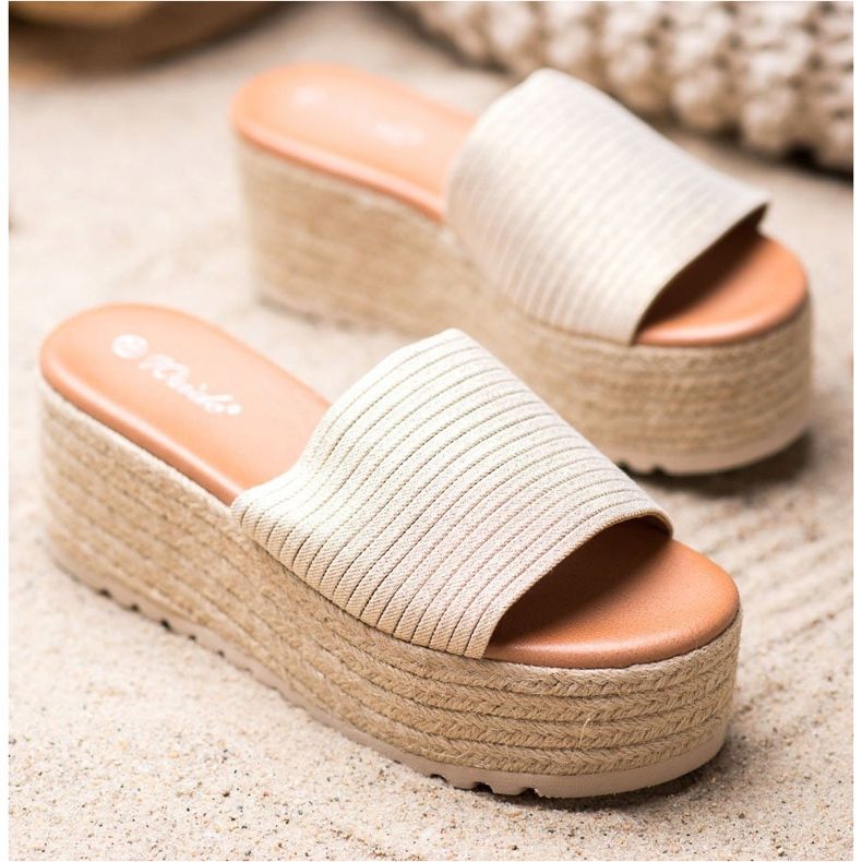 Weide Klapki Na Słomkowej Platformie złoty 1