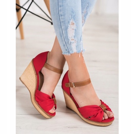 SHELOVET Sandałki Na Wysokiej Koturnie czerwone 1