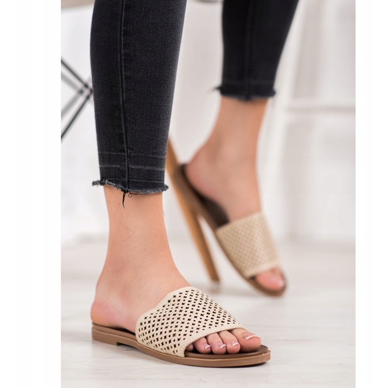 Renda Ażurowe Klapki brązowe 2