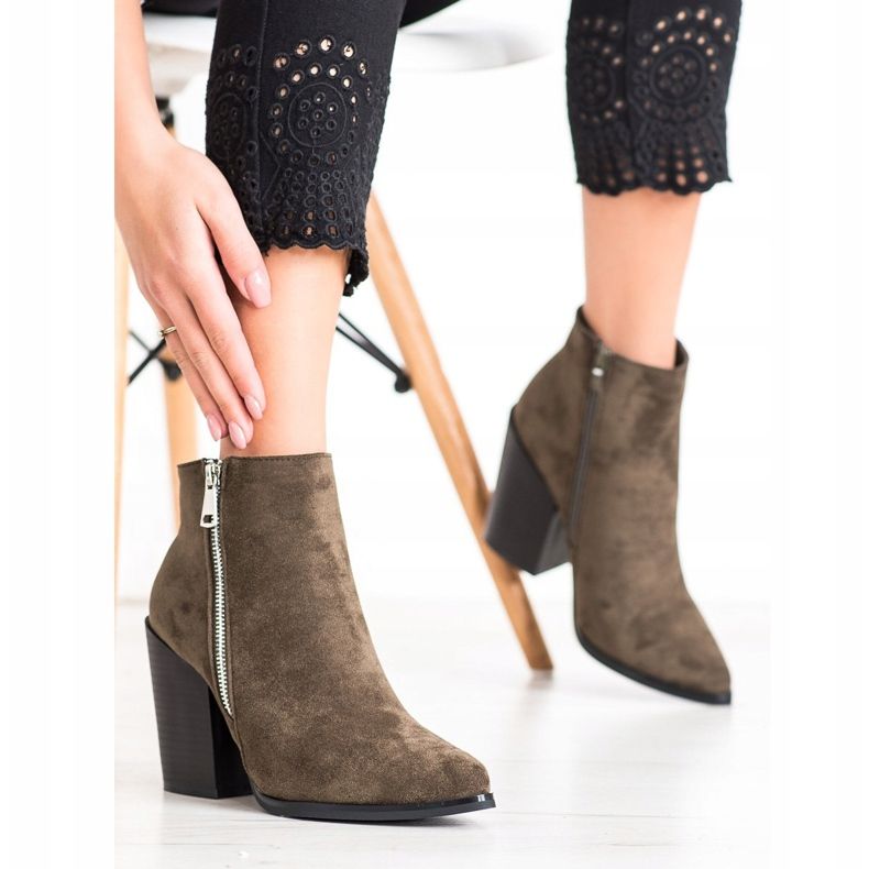 Marquiz Ciepłe Botki Z Ozdobnym Suwakiem brązowe zielone 2