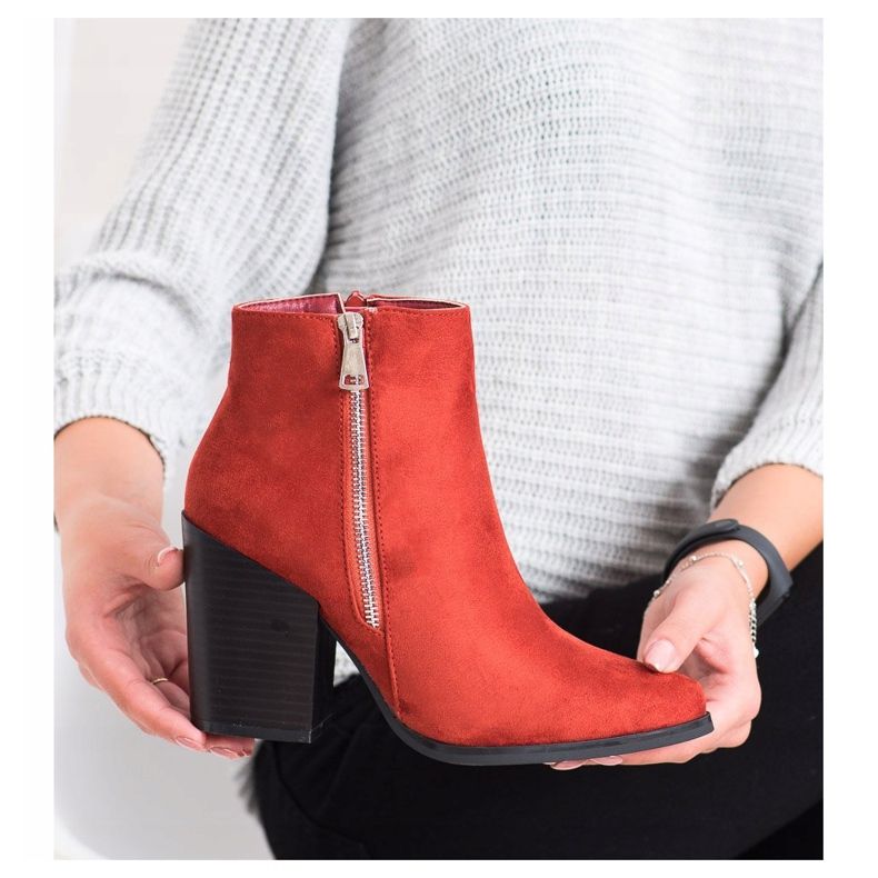 Marquiz Ciepłe Botki Z Ozdobnym Suwakiem czerwone pomarańczowe 1