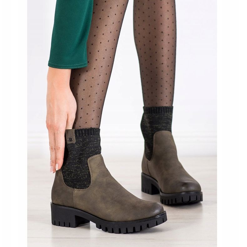 M.Daszyński Wsuwane Botki Na Platformie zielone 1