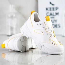 SHELOVET Modne Białe Sneakersy żółte 1