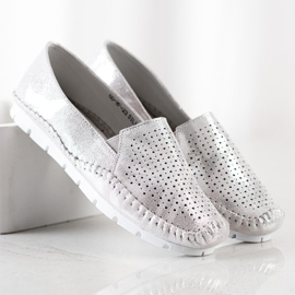 Goodin Srebrne Mokasyny Ze Skóry szare 2