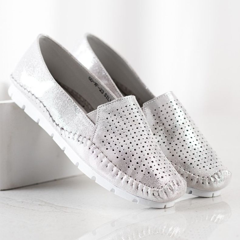 Goodin Srebrne Mokasyny Ze Skóry szare 2