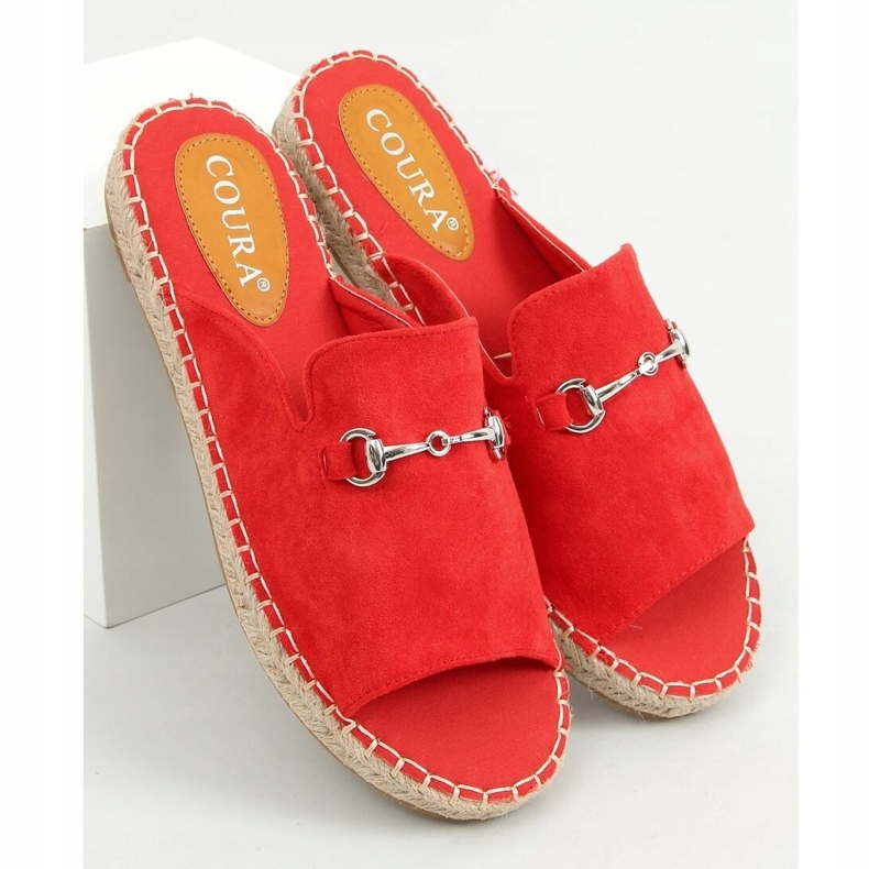 Klapki espadryle z klamerką czerwone 8294 Red 1